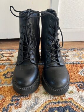 Black Lace-Up Combat Boots